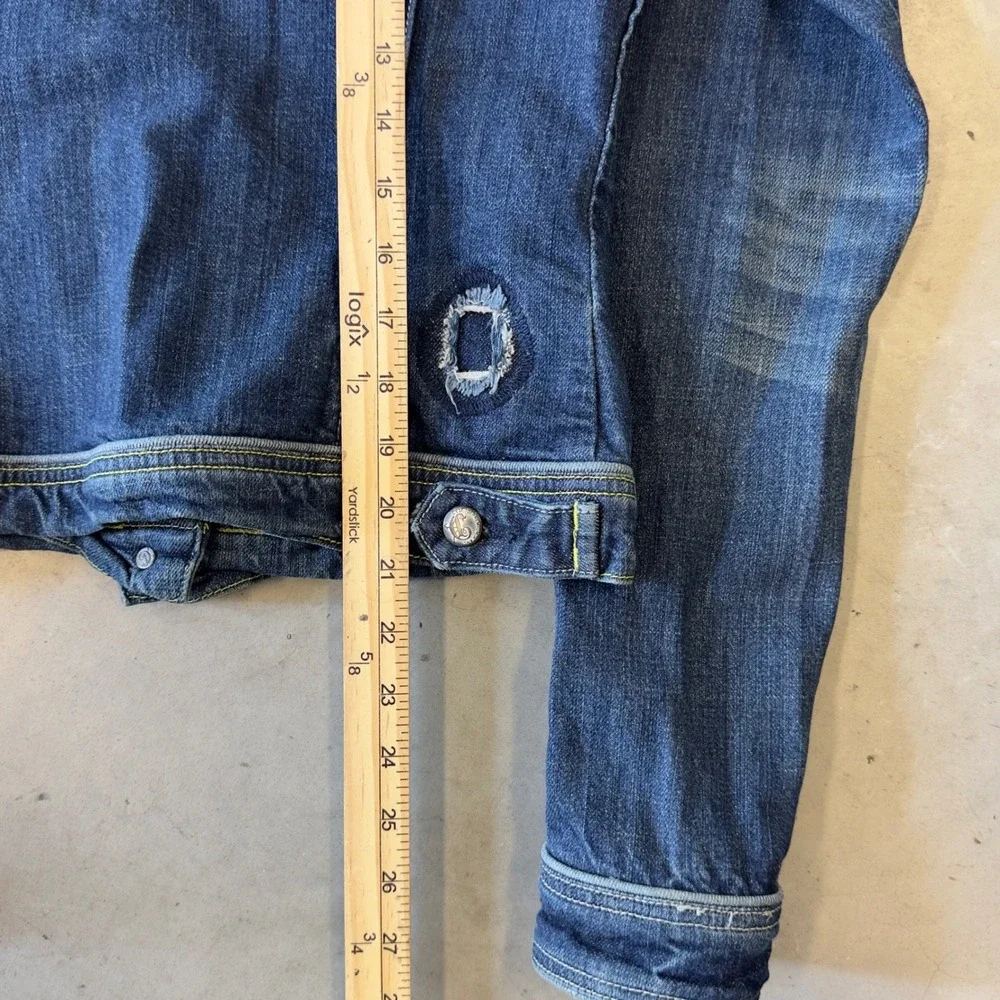 C'est Toi Jeans Distressed Denim Jacket Embroidered Floral Blue Medium - Picture 5 of 6